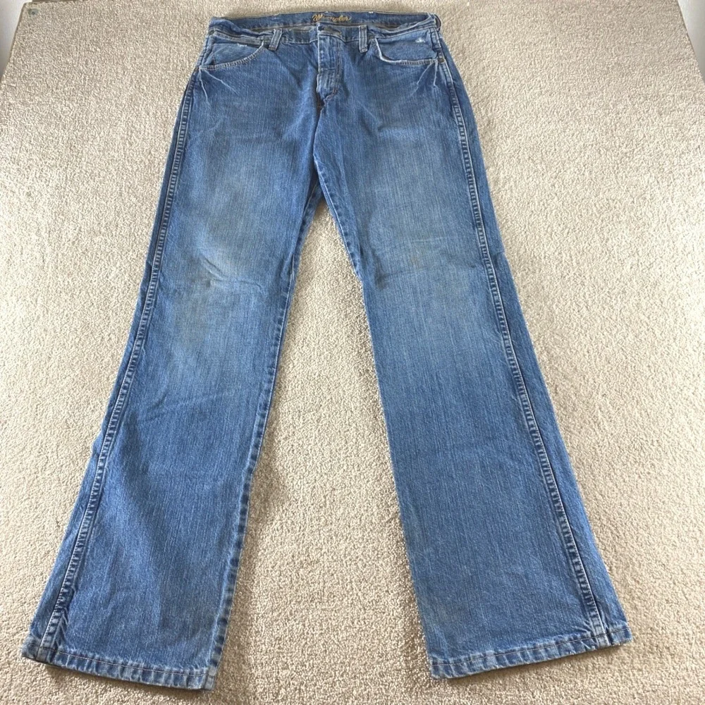 Wrangler‎ Slim Boot Jeans Mens 31x34 Blue Good Distressed Bootcut Western